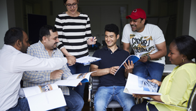 A group of participants with a lecturer from THI